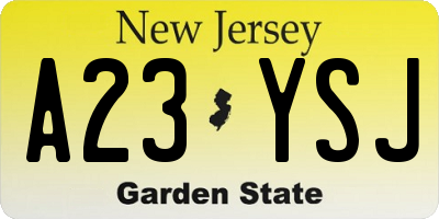NJ license plate A23YSJ
