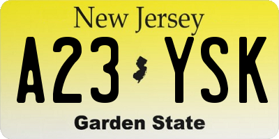 NJ license plate A23YSK