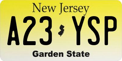 NJ license plate A23YSP