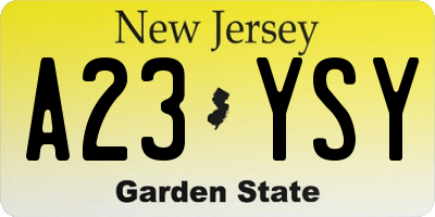 NJ license plate A23YSY