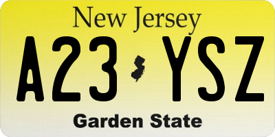 NJ license plate A23YSZ