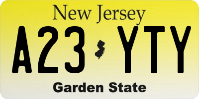 NJ license plate A23YTY