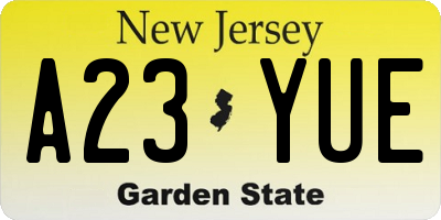 NJ license plate A23YUE