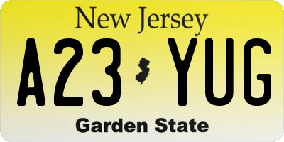 NJ license plate A23YUG