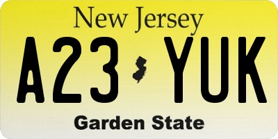 NJ license plate A23YUK