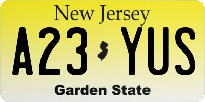 NJ license plate A23YUS