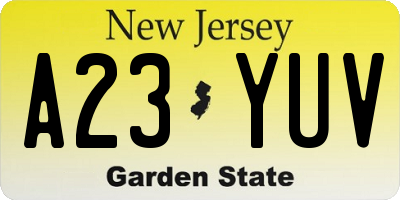 NJ license plate A23YUV