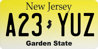 NJ license plate A23YUZ
