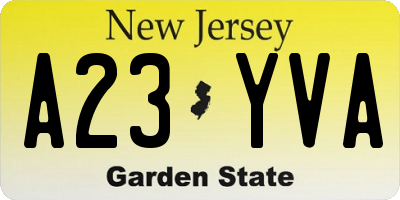 NJ license plate A23YVA