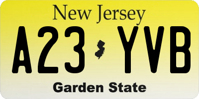 NJ license plate A23YVB