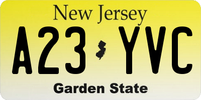 NJ license plate A23YVC