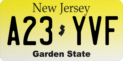 NJ license plate A23YVF