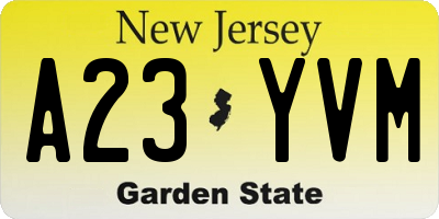 NJ license plate A23YVM