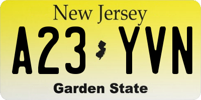 NJ license plate A23YVN