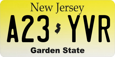 NJ license plate A23YVR