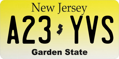 NJ license plate A23YVS