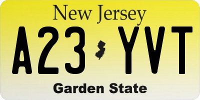 NJ license plate A23YVT