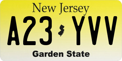 NJ license plate A23YVV