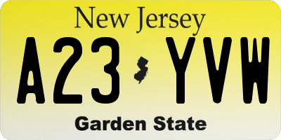 NJ license plate A23YVW