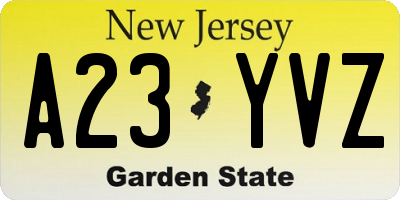 NJ license plate A23YVZ