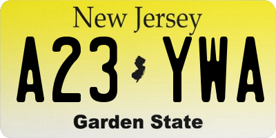 NJ license plate A23YWA