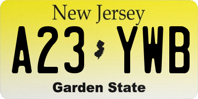NJ license plate A23YWB