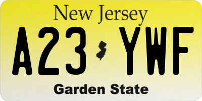 NJ license plate A23YWF