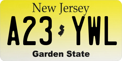 NJ license plate A23YWL