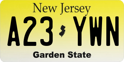 NJ license plate A23YWN