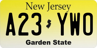 NJ license plate A23YWO