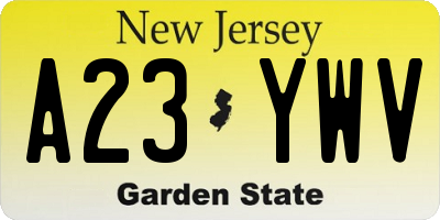 NJ license plate A23YWV