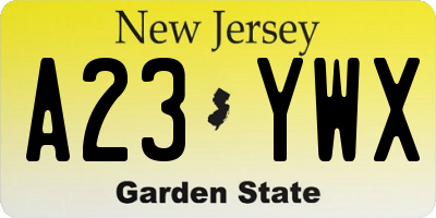 NJ license plate A23YWX