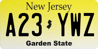 NJ license plate A23YWZ