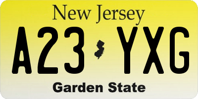 NJ license plate A23YXG