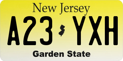 NJ license plate A23YXH