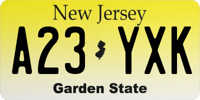 NJ license plate A23YXK