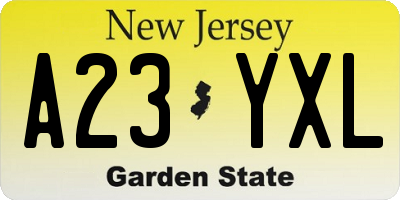 NJ license plate A23YXL