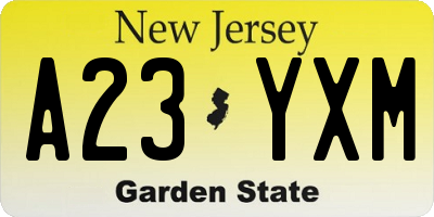 NJ license plate A23YXM
