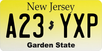 NJ license plate A23YXP