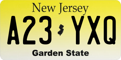 NJ license plate A23YXQ