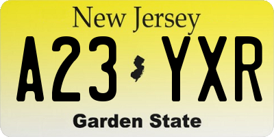 NJ license plate A23YXR