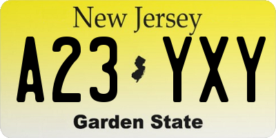 NJ license plate A23YXY