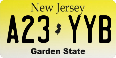 NJ license plate A23YYB