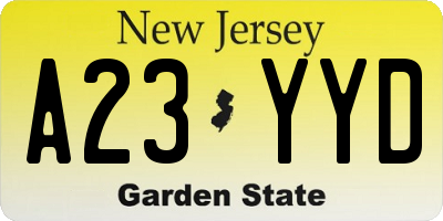 NJ license plate A23YYD