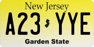 NJ license plate A23YYE