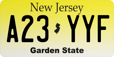 NJ license plate A23YYF