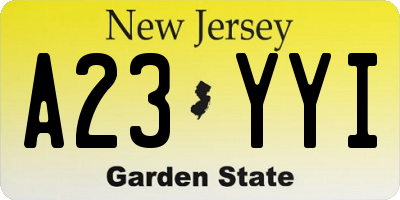 NJ license plate A23YYI