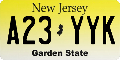 NJ license plate A23YYK