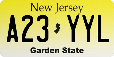 NJ license plate A23YYL