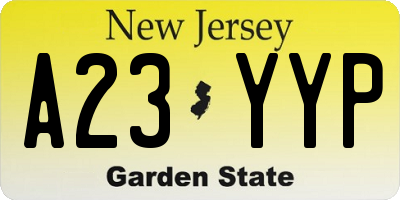 NJ license plate A23YYP